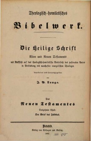 Der Brief des Jakobus : Theologisch-homiletisch bearbeitet
