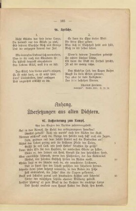 Anhang. Übersetzungen aus alten Dichtern