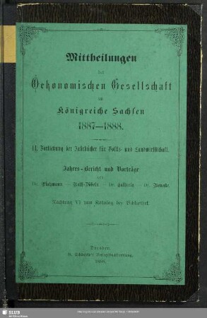 Nachtr.: 6.1888: Bibliothek der Ökonomischen Gesellschaft im Königreiche Sachsen : Zugänge vom ...