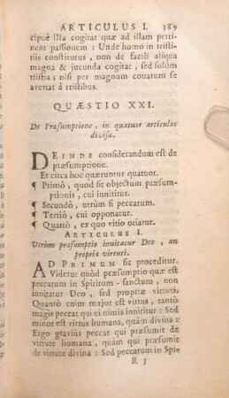 Quaestio XXI. De Praesumptione, in quatuor articulos divisa.
