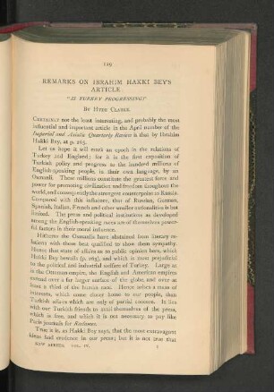 Remarks on Ibrahim Hakki Bey's Article.