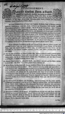 Avertissement. : Regensburg, den 11 Aug. 1772.