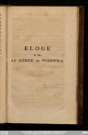 Eloge De Mr. Le Comtes De Podewils.