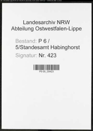 Sterberegister Standesamt Castrop-Rauxel Habinghorst
