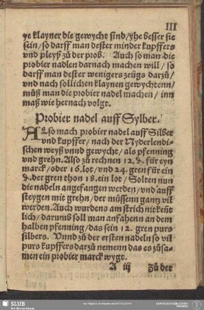 Probier nadel auff Sylber