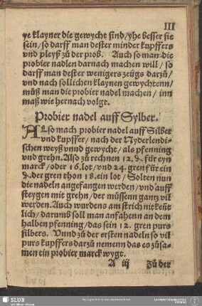 Probier nadel auff Sylber