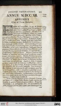 Annus M.DCC.XII. Appendix usque ad Pacem Badensem