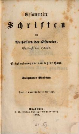 Gesammelte Schriften des Verfassers der Ostereier, Christoph von Schmid. 17