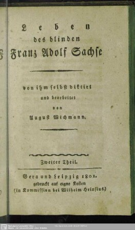 2: Leben des blinden Franz Adolf Sachse