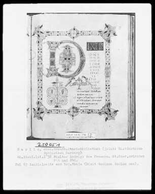 Psalter Ludwigs des Deutschen — Initiale D und Vollbordüre, Folio 83recto