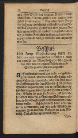 Beschluß Und kurtze Wiederholung derer 50. Motiven und bewegenden Ursachen ...