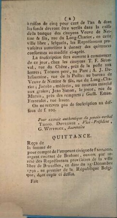 Extrait du Procès-verbal de la séance de l'Assemblée des Représentans provisoires du peuple de la ville libre de Bruxelles : tenue le 15 Décembre 1792. ...