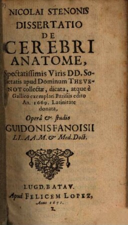 Nicolai Stenonis Dissertatio De Cerebri Anatome