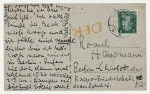 Ansichtspostkarte von Frau B. [unbekannt] an Raoul Hausmann. Westerland