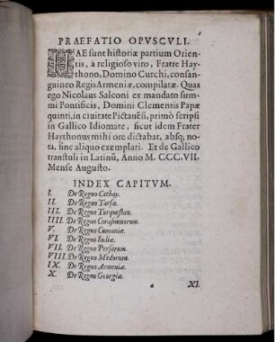 Praefatio Opusculi / Index Capitum