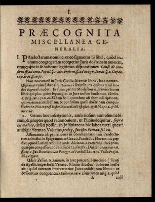 Praecognita Miscellanea Generalia.