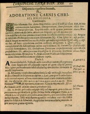 Disputatio vigesima secunda, De Adoratione Carnis Christi Religiosa.