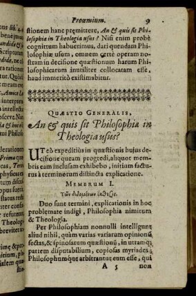 Quæstio Generalis, An & quis sit Philosohiæ in Theologie usus?