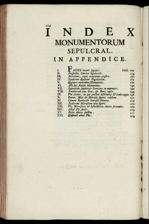 Index Monumentorum Sepulcral. In Appendice