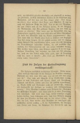 Sind die Folgen der Gottesleugnung verhängnisvoll?
