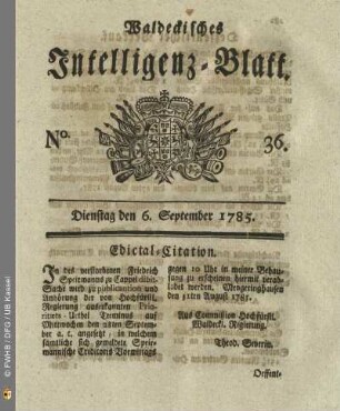 No. 36, Dienstag den 6. September 1785