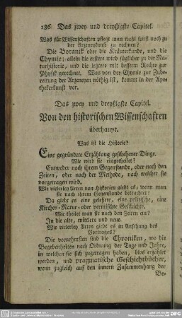 Das zwey und dreyßigste Capitel. Von den historischen Wissenschaften überhaupt
