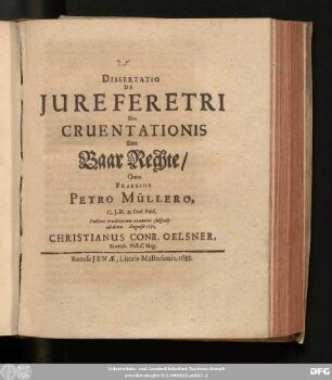 Dissertatio De Iure Feretri Sive Cruentationis
