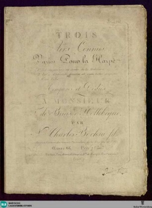 Trois airs connus : variés pour la harpe; oeuvre 66