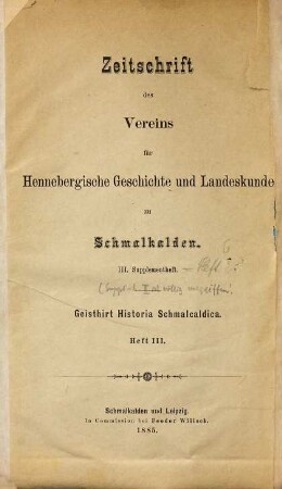 Zeitschrift des Vereins für Hennebergische Geschichte und Landeskunde zu Schmalkalden. 6. 1885