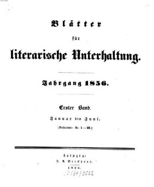 Blätter für literarische Unterhaltung. 1856,1