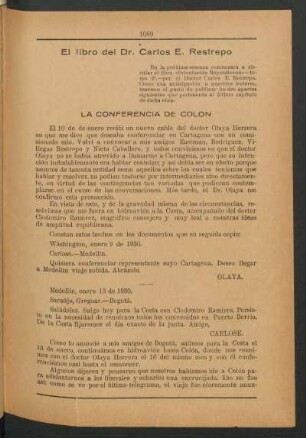 El libro del Dr. Carlos E. Restrepo : La conferencia de Colón