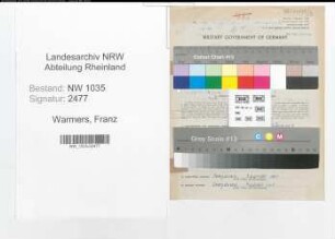 Entnazifizierung Franz Warmers , geb. 02.09.1907 (Arbeiter)