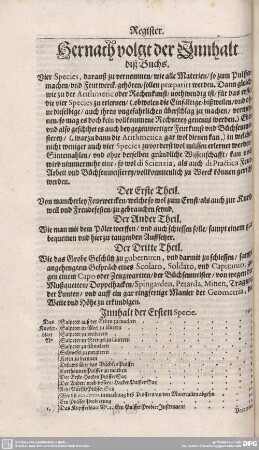Hernach volgt der Innhalt deß Buchs.