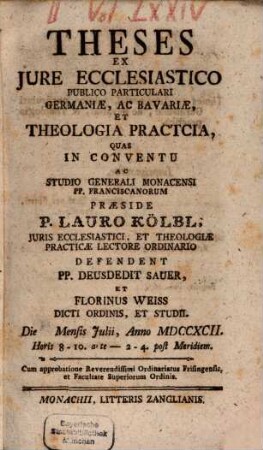 Theses ex iure ecclesiastico Germaniae ac Bavariae ...