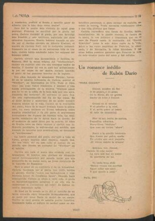 Un romance inédito de Rubén Darío : "Para Coconi"