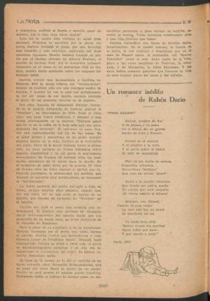Un romance inédito de Rubén Darío : "Para Coconi"