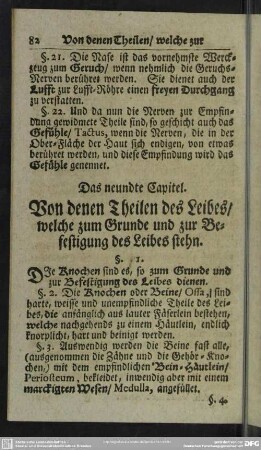 Das neundte Capitel. Von denen Theilen des Leibes, welche zum Grunde und zur Befestigung des Leibes stehn