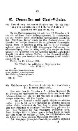 Bestimmungen über das Probejahr der Candidaten des höheren Schulamts : [III. Gymnasien und Realschulen]