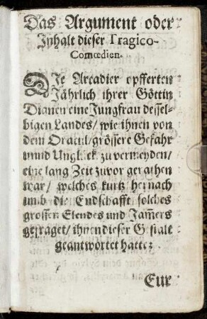 Das Argument oder Inhalt dieser Tragico-Comœdien.