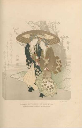Japonaises en promenade, par Gakoutei (1822). Gravure en couleurs de la collection de M. Henri Cernuschi