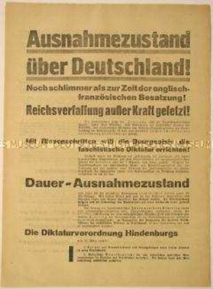 Propagandaflugblatt der KPD zu den Notverordnungen