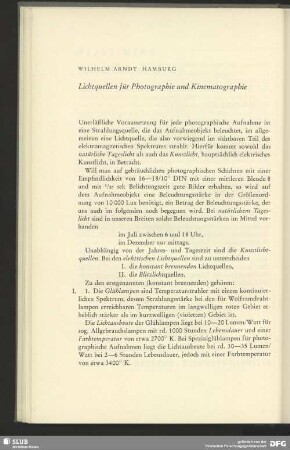 Lichtquellen für Photographie und Kinematographie