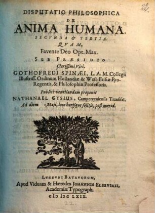 Disputatio philosophica de anima humana, Disp. II & III