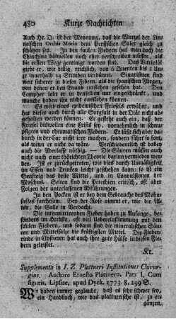 Supplementa in J.Z. Platneri institutiones chirurgiae. P.I.