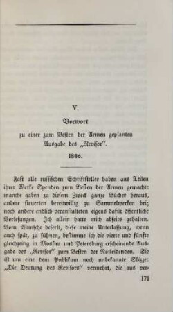 V. Vorwort zu einer zum Besten der Armen geplanten Ausgabe des "Revisor". 1846