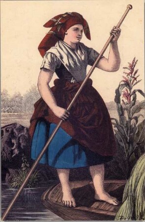 Arbeitstracht aus dem Spreewald : Kleidung - niedersorbische Tracht. Ort: Błóta / Spreewald. Bauernmädchen in Arbeitstracht aus dem Spreewald.