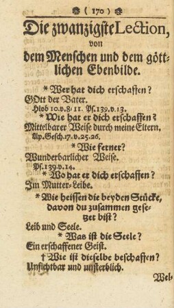 Die zwanzigste Lection, von dem Menschen und dem göttlichen Ebenbilde.