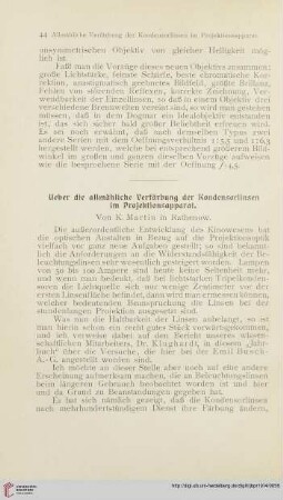 Ueber die allmähliche Verfärbung der Kondensorlinsen im Projektionsapparat