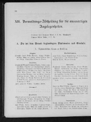 XII. Verwaltungs-Abtheilung für die auswärtigen Angelegenheiten.