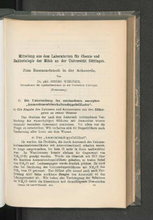 Mitteilungen aus dem Laboratorium für Chemie und Bakteriologie der Milch an der Universität Göttingen.